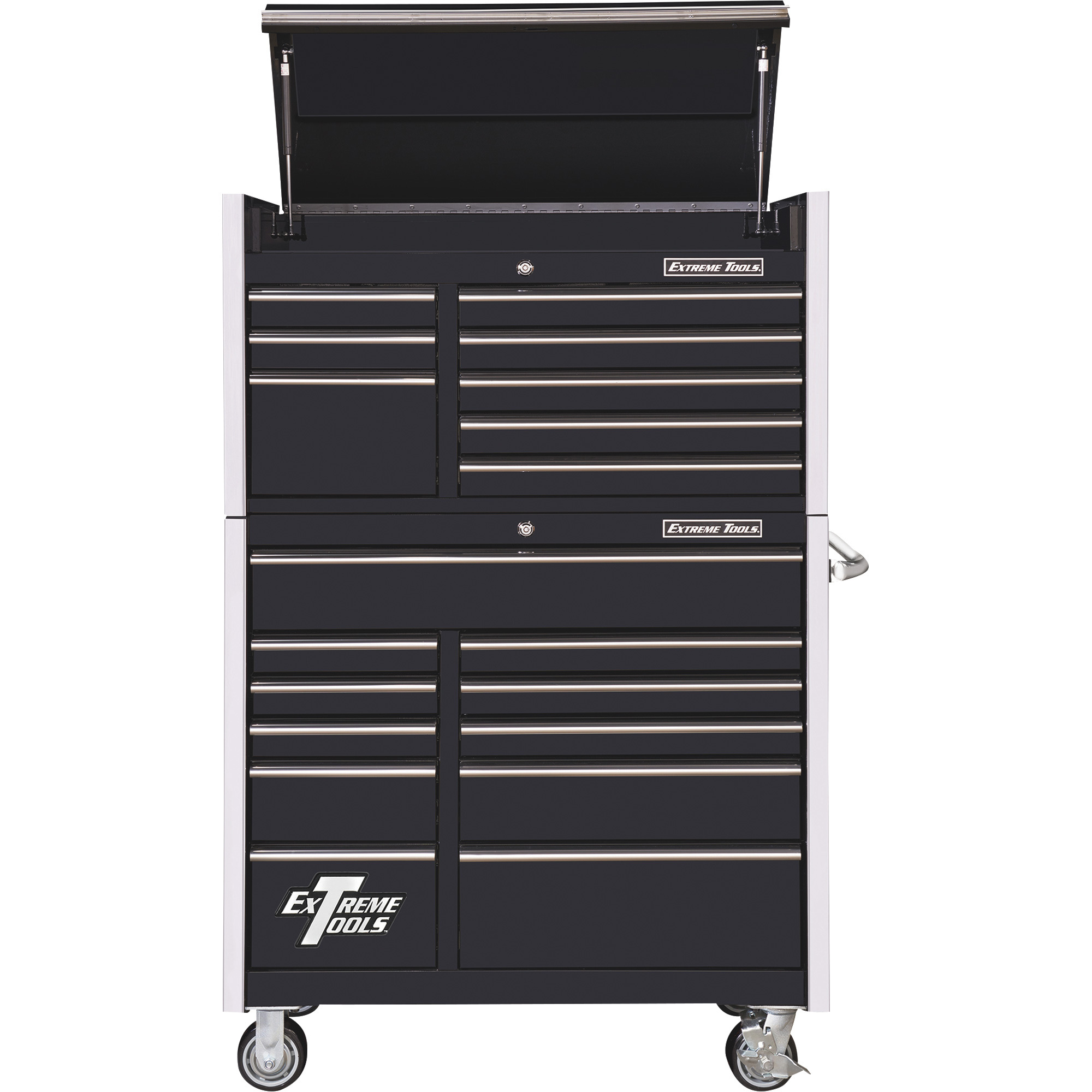 Extreme Tools RX Series 8-Drawer Top Tool Chest - 41in.W x 25in.D x 21.375in.H, Heavy-Duty Steel, Black, Model# RX412508CHBK